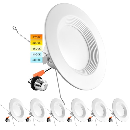 Luxrite 5/6 Inch LED Recessed Can Lights 5 CCT 2700K-5000K 14W (90W Equivalent) 1100LM Dimmable 6-Pack LR23795-6PK